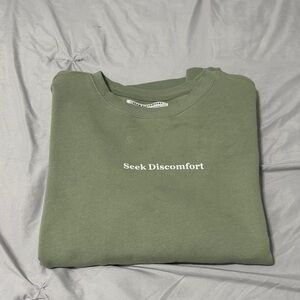 Seek Discomfort Women’s S Sage Green Crewneck Sweatshirt Organic Cotton Pullover